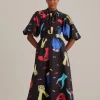  BLACK COLORFUL TOGETHER SHORT SLEEVE MIDI DRESS