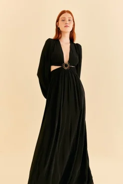  BLACK CUT OUT LONG SLEEVE MAXI DRESS