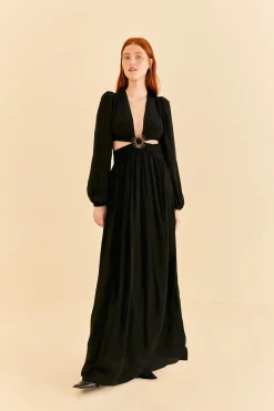  BLACK CUT OUT LONG SLEEVE MAXI DRESS