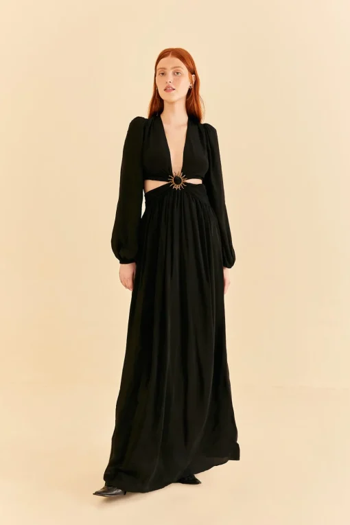  BLACK CUT OUT LONG SLEEVE MAXI DRESS