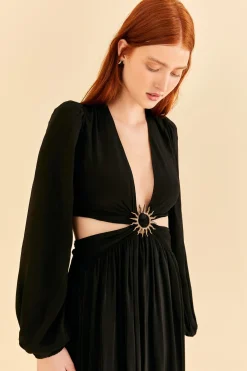  BLACK CUT OUT LONG SLEEVE MAXI DRESS