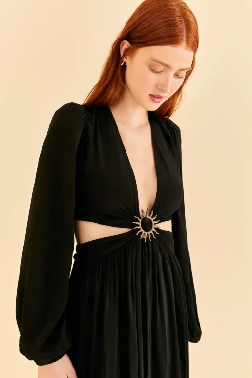  BLACK CUT OUT LONG SLEEVE MAXI DRESS