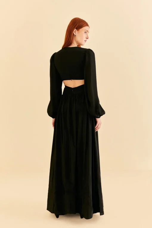  BLACK CUT OUT LONG SLEEVE MAXI DRESS