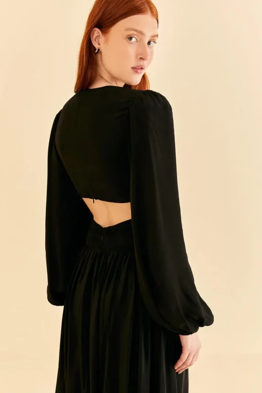  BLACK CUT OUT LONG SLEEVE MAXI DRESS
