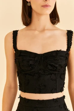  BLACK 3D FLOWER CORSET CROP TOP