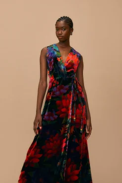  BLACK FLOWER SEASON MAXI WRAP DRESS