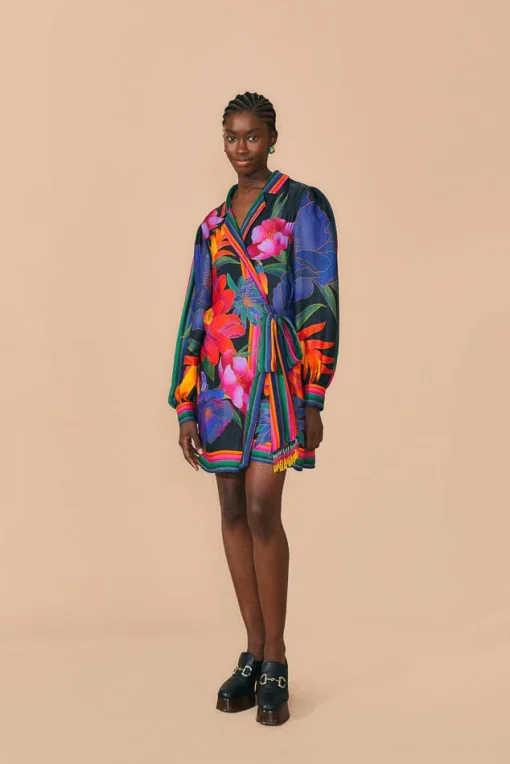  BLACK FLOWER SEASON SCARF MINI WRAP DRESS