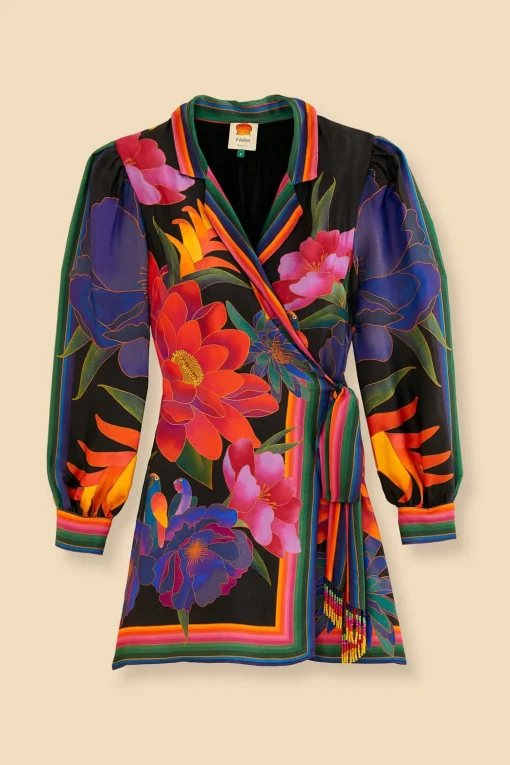  BLACK FLOWER SEASON SCARF MINI WRAP DRESS