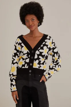  BLACK FLOWERS KNIT CARDIGAN