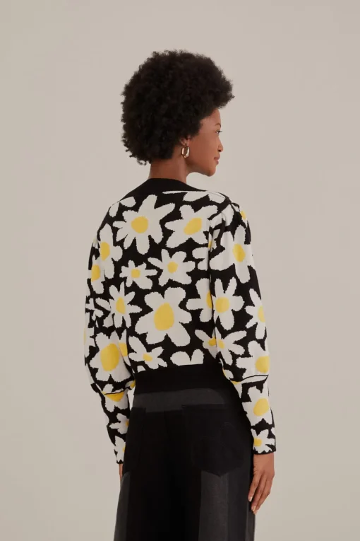  BLACK FLOWERS KNIT CARDIGAN