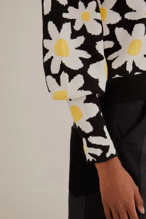  BLACK FLOWERS KNIT CARDIGAN