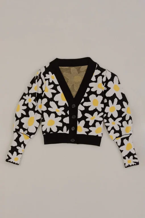  BLACK FLOWERS KNIT CARDIGAN