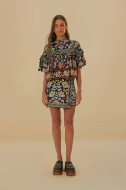  BLACK FLOWERY RUFFLE BLOUSE