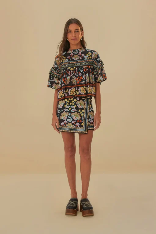  BLACK FLOWERY RUFFLE BLOUSE