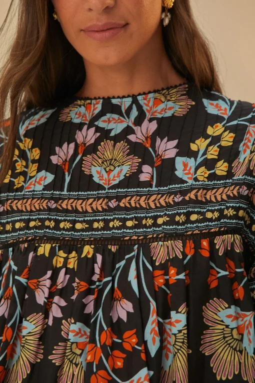  BLACK FLOWERY RUFFLE BLOUSE
