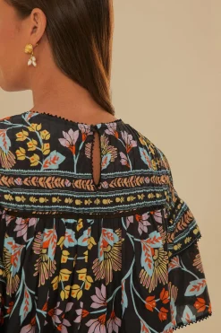  BLACK FLOWERY RUFFLE BLOUSE