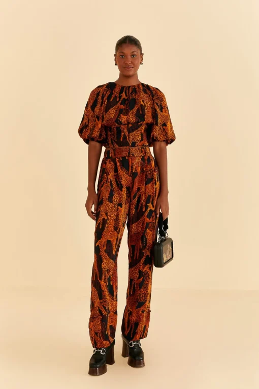  BLACK GIRAFFES PUFF SLEEVE BLOUSE