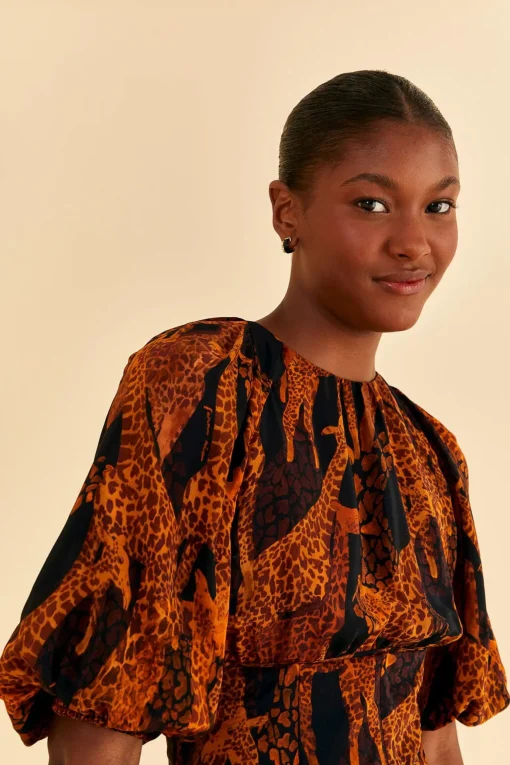  BLACK GIRAFFES PUFF SLEEVE BLOUSE