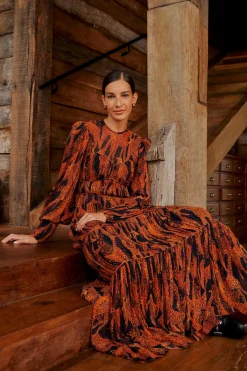 BLACK GIRAFFES PUFF SLEEVE MAXI DRESS