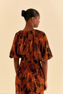  BLACK GIRAFFES PUFF SLEEVE BLOUSE