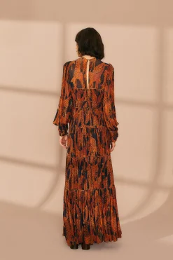  BLACK GIRAFFES PUFF SLEEVE MAXI DRESS