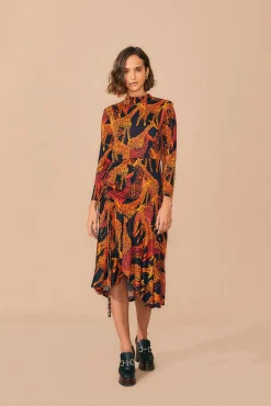  BLACK GIRAFFES SLIT MIDI DRESS