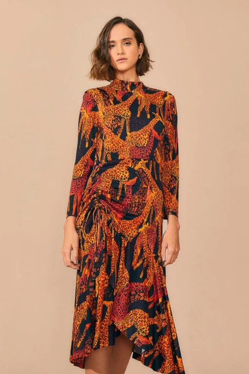  BLACK GIRAFFES SLIT MIDI DRESS