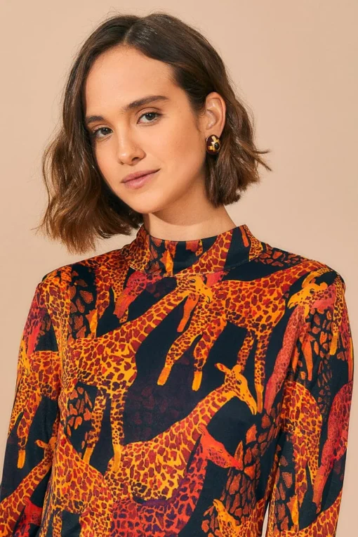  BLACK GIRAFFES SLIT MIDI DRESS