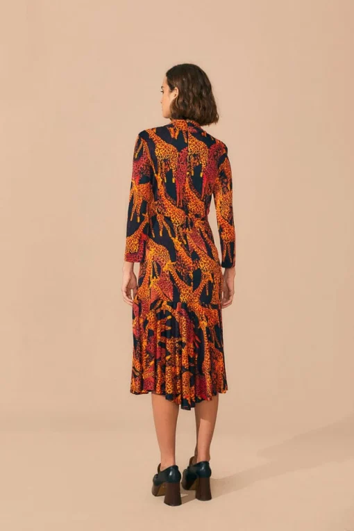  BLACK GIRAFFES SLIT MIDI DRESS