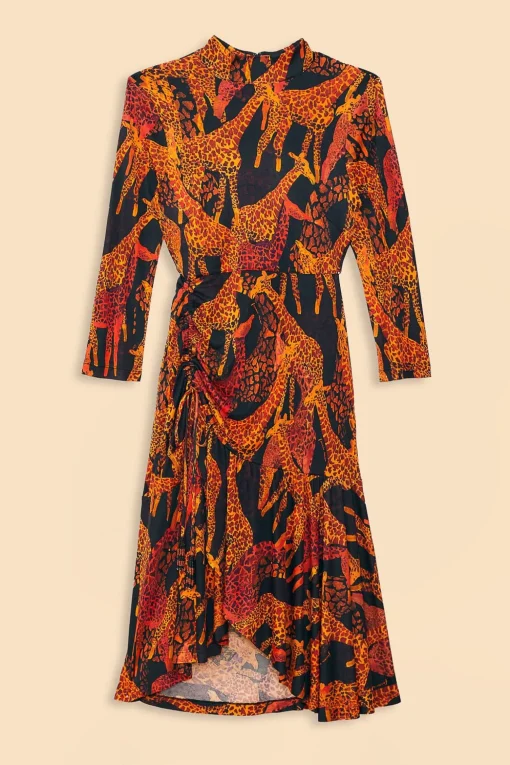  BLACK GIRAFFES SLIT MIDI DRESS