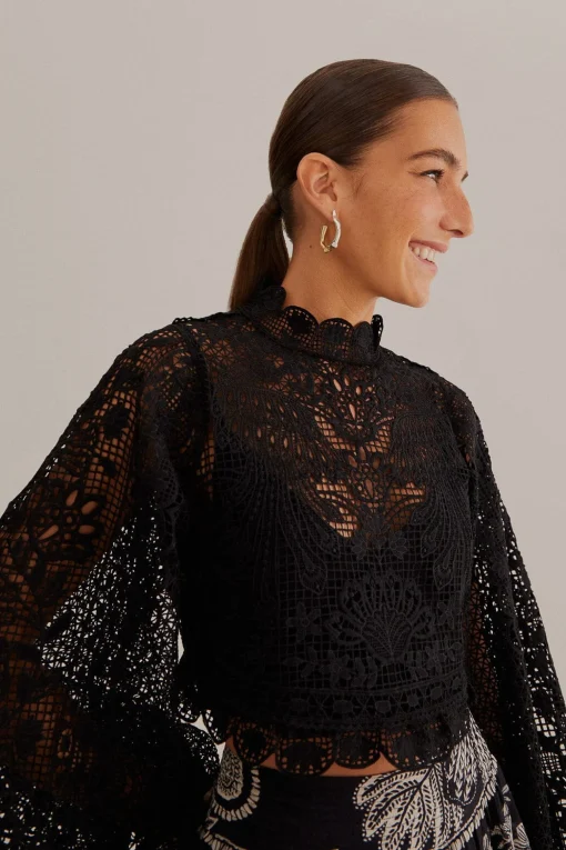  BLACK GUIPURE LONG SLEEVE BLOUSE