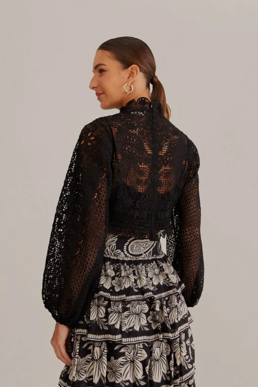  BLACK GUIPURE LONG SLEEVE BLOUSE