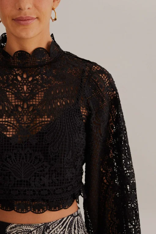  BLACK GUIPURE LONG SLEEVE BLOUSE