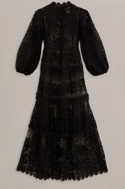 BLACK GUIPURE LONG SLEEVE MAXI DRESS