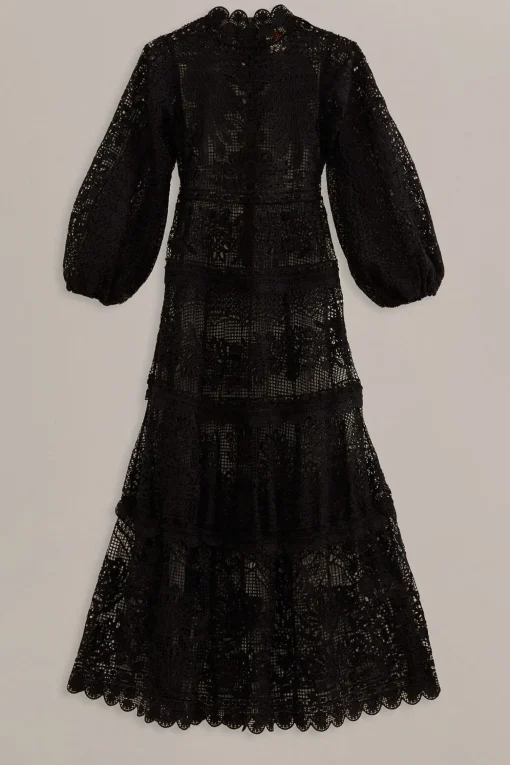  BLACK GUIPURE LONG SLEEVE MAXI DRESS