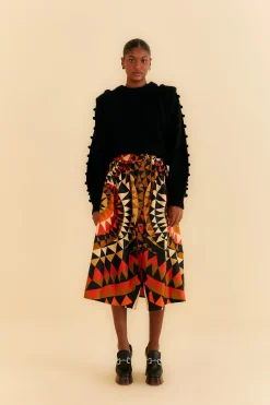  BLACK HEART DECO BUTTON DOWN MIDI SKIRT