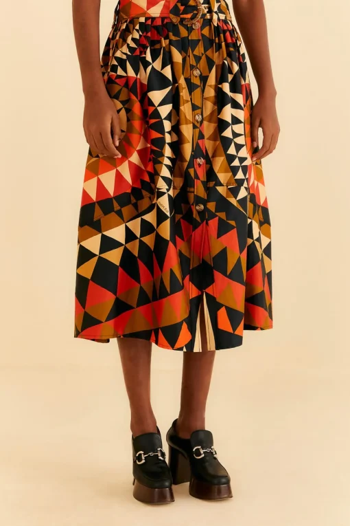  BLACK HEART DECO BUTTON DOWN MIDI SKIRT