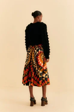  BLACK HEART DECO BUTTON DOWN MIDI SKIRT