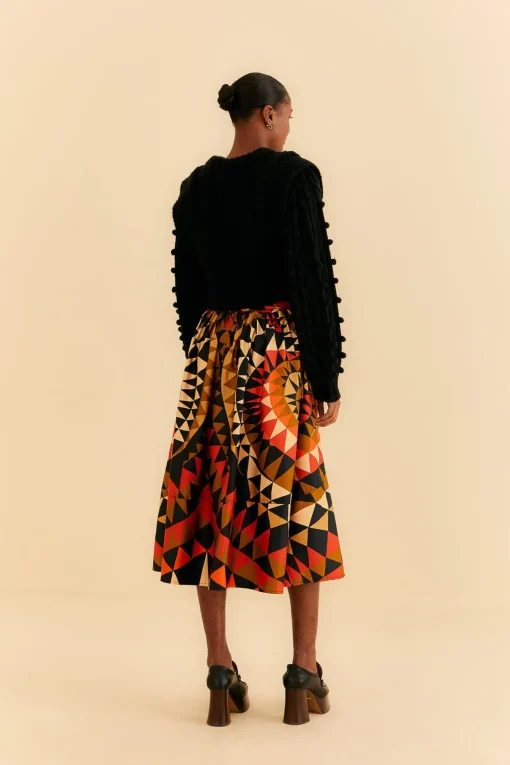  BLACK HEART DECO BUTTON DOWN MIDI SKIRT