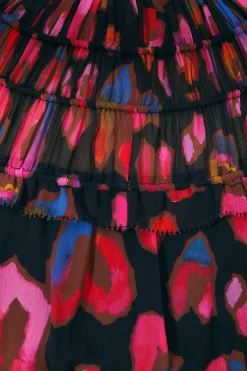  BLACK IRIDESCENT LEOPARDS RUFFLE MINI DRESS