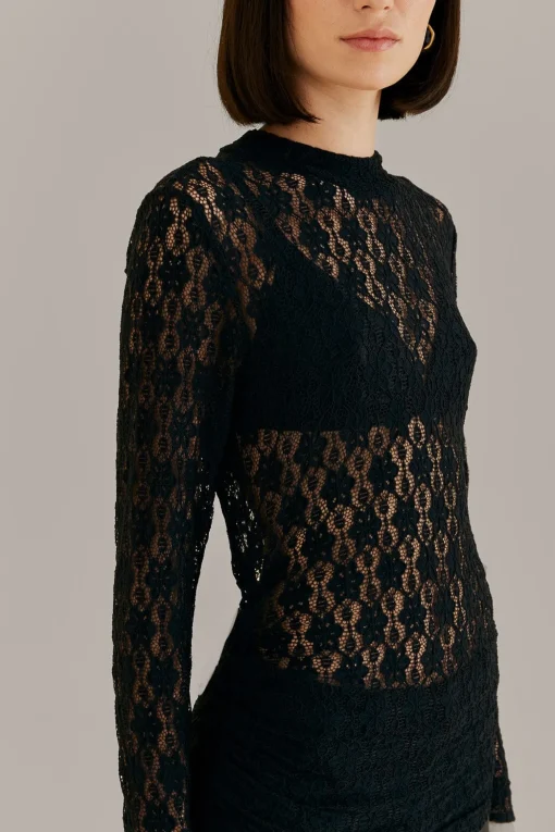  BLACK LACE LONG SLEEVE BLOUSE