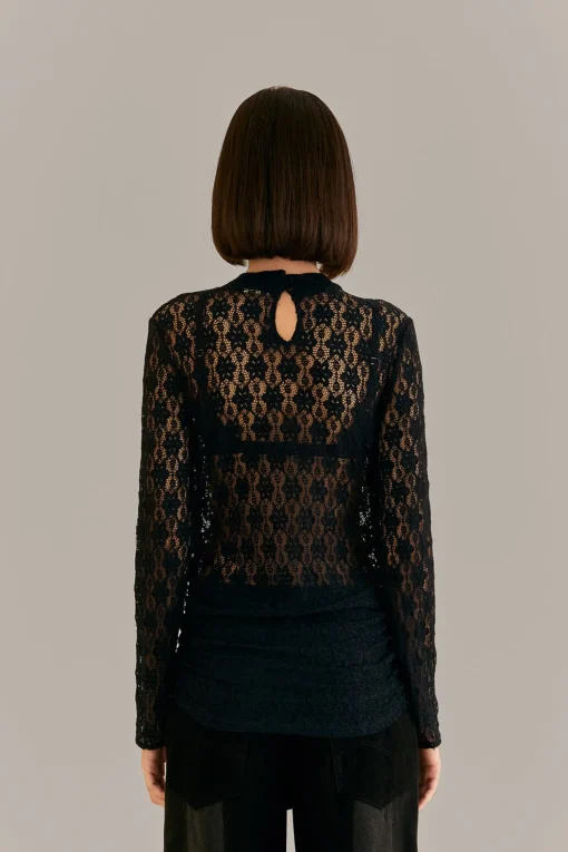  BLACK LACE LONG SLEEVE BLOUSE