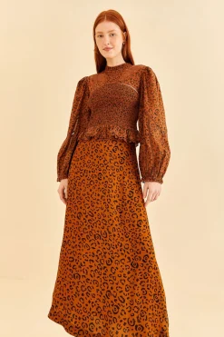  BLACK LEOPARDS TEXTURE MIDI SKIRT