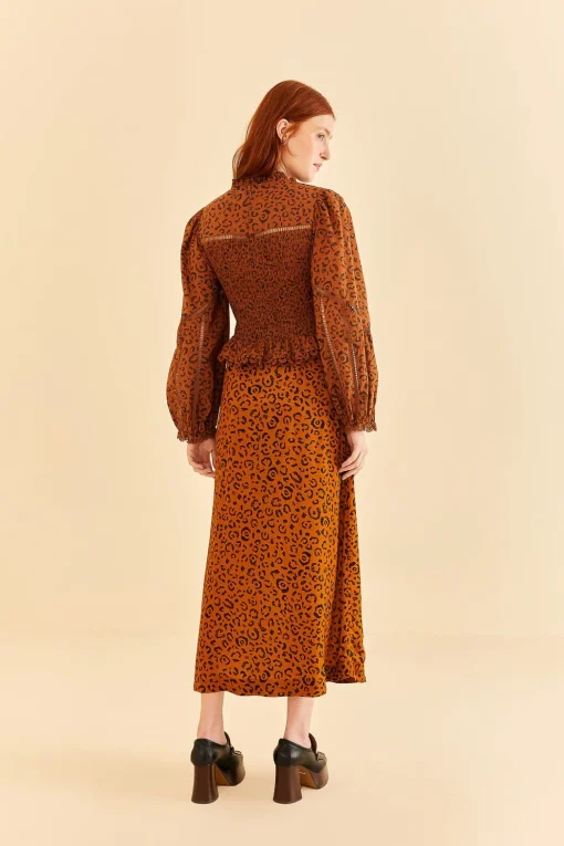  BLACK LEOPARDS TEXTURE MIDI SKIRT