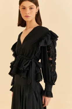  BLACK LONG SLEEVE V NECKLINE BLOUSE