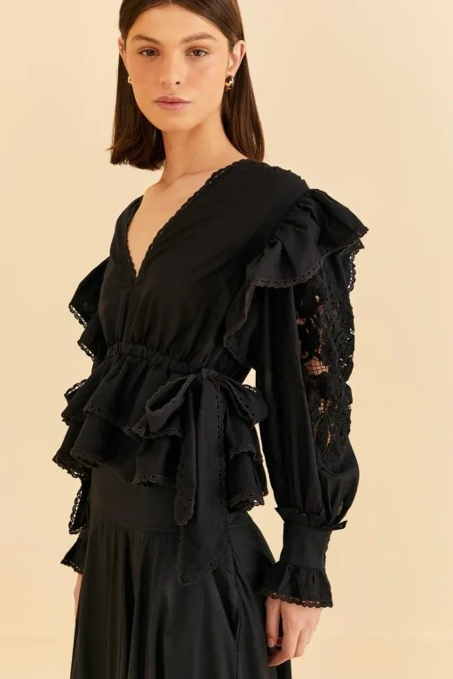  BLACK LONG SLEEVE V NECKLINE BLOUSE