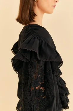  BLACK LONG SLEEVE V NECKLINE BLOUSE