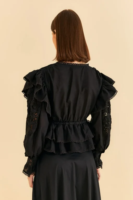  BLACK LONG SLEEVE V NECKLINE BLOUSE