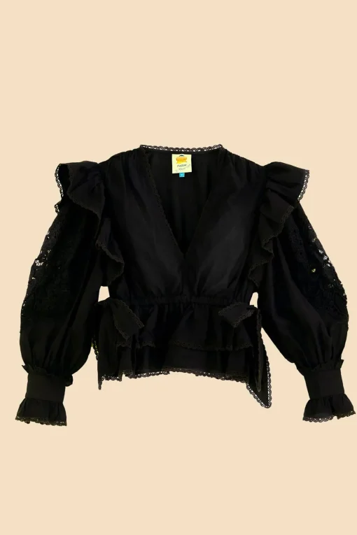  BLACK LONG SLEEVE V NECKLINE BLOUSE