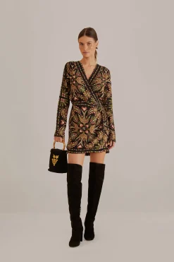  BLACK MARTINA SCARF LONG SLEEVE WRAP MINI DRESS